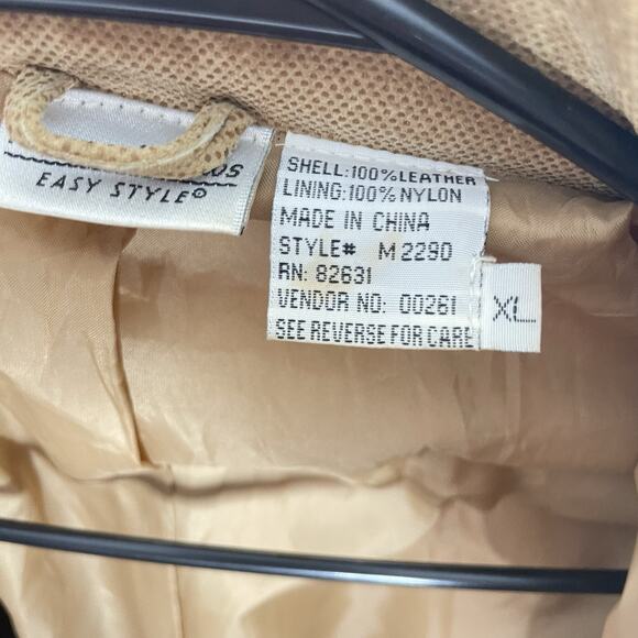 Vintage Camel Leather Jacket XL Genuine Leather Boho Y2K Textured Retro Coat - Picture 5 of 12